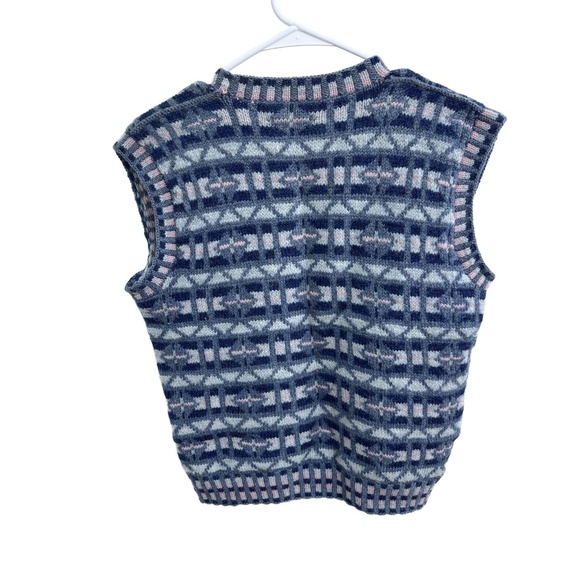Large Multicolor Vneck Geometric Pattern Sleeveless Unisex Sweater Vest Vintage - Picture 3 of 7